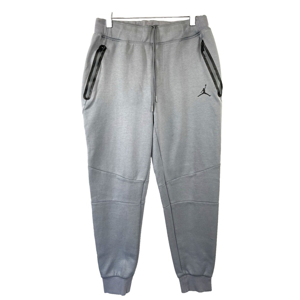 Jordan Mens Fleece Jogger Pants Size M Gray Zip Pockets Gym Run Workout Athletic